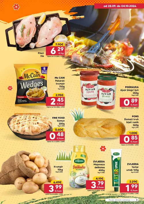 Pivac katalog — stranica 5: PODRAVKA Ajvar blagi/ljuti, Krumpir, Pileći file, FINE FOOD Somun (vrijedi 28. 09. 2026.–04. 10. 2026.)