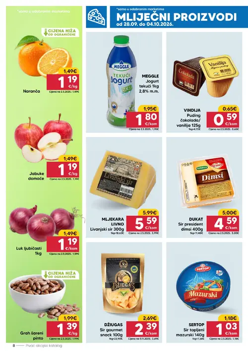 Pivac katalog — stranica 8: Grah šareni pinto, Jabuke domaće, Naranča, Luk ljubičasti (vrijedi 28. 09. 2026.–04. 10. 2026.)
