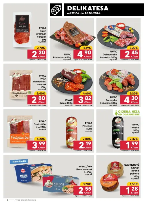 Pivac katalog — stranica 2: PIVAC PIVAC Fantastični trio, PIVAC PIVAC Posebna, PIVAC/PPK PIVAC/PPK Mesni narezak, PIVAC PIVAC Primorska (vrijedi 22. 06. 2026.–28. 06. 2026.)