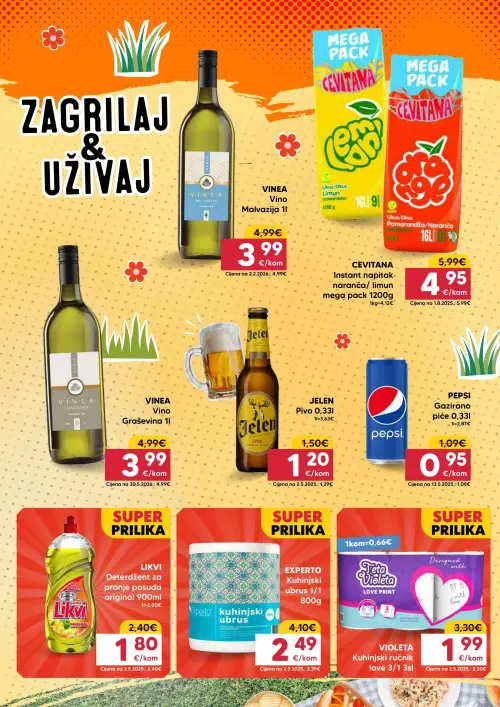 Pivac katalog — stranica 7: VIOLETA Kuhinjski ručnik love 3/1, EXPERTTO Kuhinjski ubrus 1/1, Likvi Deterdžent za pranje posuđa original, Jelen Pivo (vrijedi 22. 06. 2026.–28. 06. 2026.)
