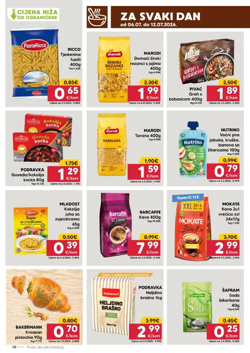 Pivac katalog — stranica 10: ŠAFRAM ŠAFRAM Soda bikarbona, PODRAVKA PODRAVKA Gođeda/kokošja kocka, PODRAVKA PODRAVKA Heljdino brašno, Pivac PIVAC Grah s kobasicom (vrijedi 06. 07. 2026.–12. 07. 2026.)