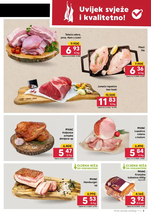 Pivac katalog — stranica 3: Teleća rebra, prsa, flam s kosti, PIVAC Hamburger vp, Pileći file, PIVAC Koljenice svinjske dimljene vp (vrijedi 13. 07. 2026.–19. 07. 2026.)