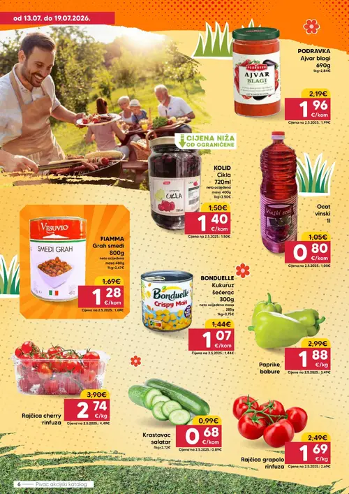 Pivac katalog — stranica 6: Paprike babure, Rajčica grapolo rinfuza, Krastavac salatar, Rajčica cherry rinfuza (vrijedi 13. 07. 2026.–19. 07. 2026.)