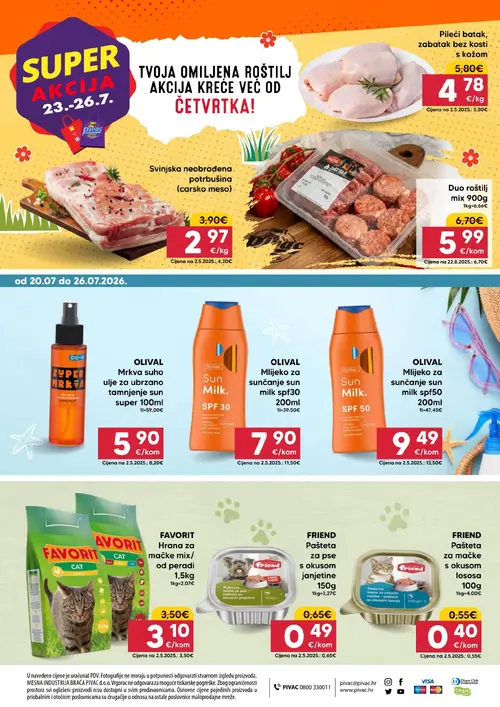 Pivac katalog — stranica 16: OLIVAL OLIVAL Mlijeko za sunčanje sun milk spf30 200ml, OLIVAL OLIVAL Mlijeko za sunčanje sun milk spf50 200ml, OLIVAL OLIVAL Mrkva suho ulje za ubrzano tamnjenje sun super 100ml, FRIEND FRIEND Pašteta za mačke s okusom lososa 100g (vrijedi 20. 07. 2026.–26. 07. 2026.)