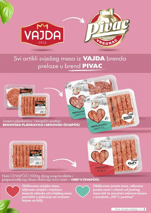 Pivac katalog — stranica 5: Pivac BEGOVSKI ĆEVAPČIĆI, BEGOVSKA PLJESKAVICA, BEGOVSKI ĆEVAPČIĆI, VAJDA Juneća pljeskavica i ćevapčići (vrijedi 07.09.–13.09.2026.)
