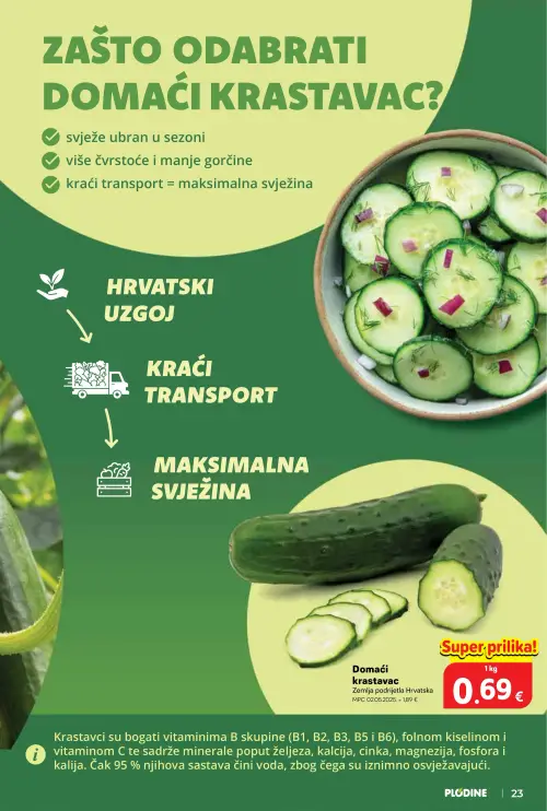 Plodine katalog — stranica 23: Domaći krastavac (vrijedi 24. 06. 2026.–30. 06. 2026.)