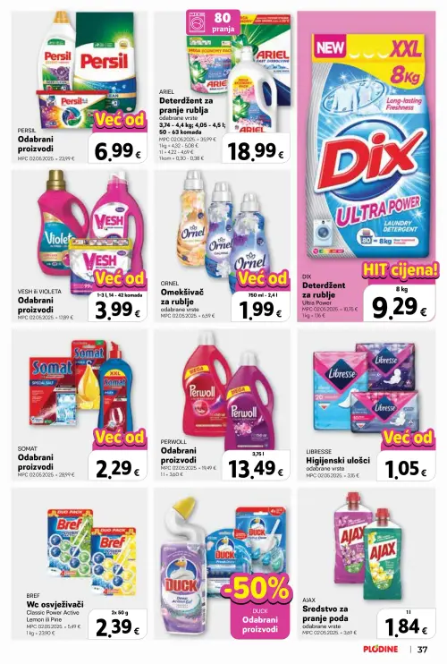 Plodine katalog — stranica 37: SOMAT Odabrani proizvodi, VESH ILI VIOLETA Odabrani proizvodi, PERSIL Odabrani proizvodi, ORNEL Omekšivač za rublje (vrijedi 24. 06. 2026.–30. 06. 2026.)