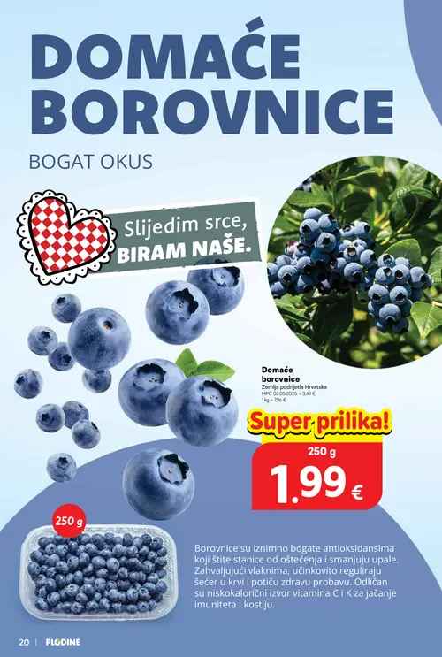 Plodine katalog — stranica 20: Domaće borovnice (vrijedi 08. 07. 2026.–14. 07. 2026.)