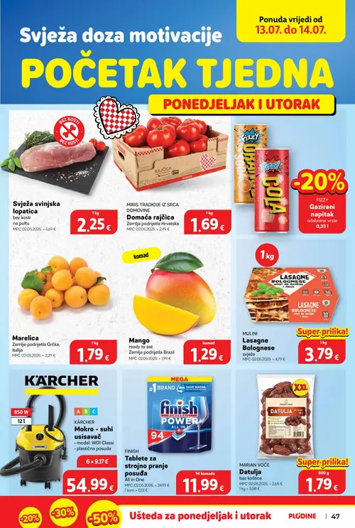 Plodine katalog — stranica 47: Svježa svinjska lopatica, FINISH Tablete za strojno pranje posuđa, Mango, MARJAN VOĆE Datulja (vrijedi 08. 07. 2026.–14. 07. 2026.)
