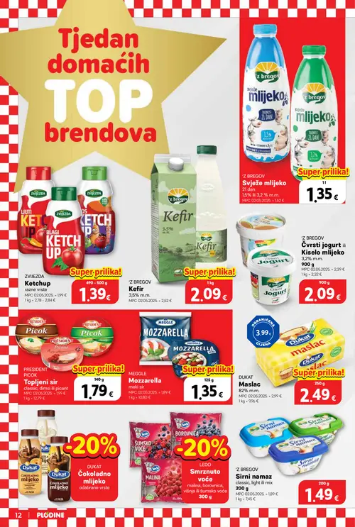Plodine katalog — stranica 12: MEGGLE Mozzarella, 'Z Bregov Sirni namaz classic, light ili mix, DUKAT Maslac, 'Z Bregov Čvrsti jogurt ili Kiselo mlijeko (vrijedi 28.10.–03.11.2026.)