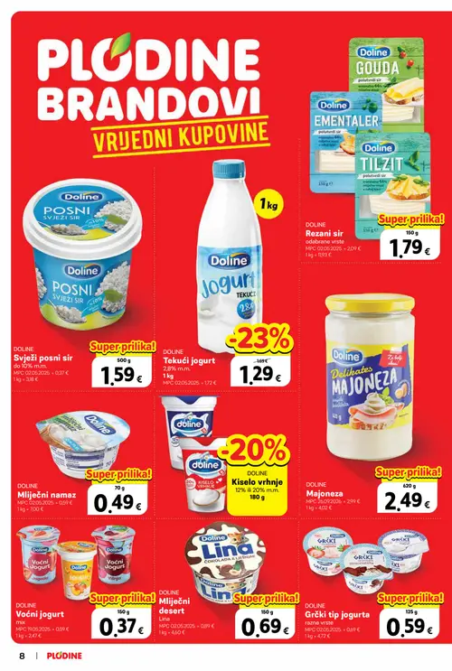Plodine katalog — stranica 8: Doline Tekući jogurt 2,8% m.m. (vrijedi 28.10.–03.11.2026.)