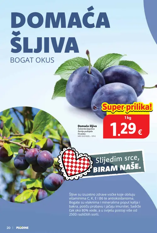 Plodine katalog — stranica 20: Domaća šljiva Čačanska ljepotica (vrijedi 29. 07. 2026.–04. 08. 2026.)