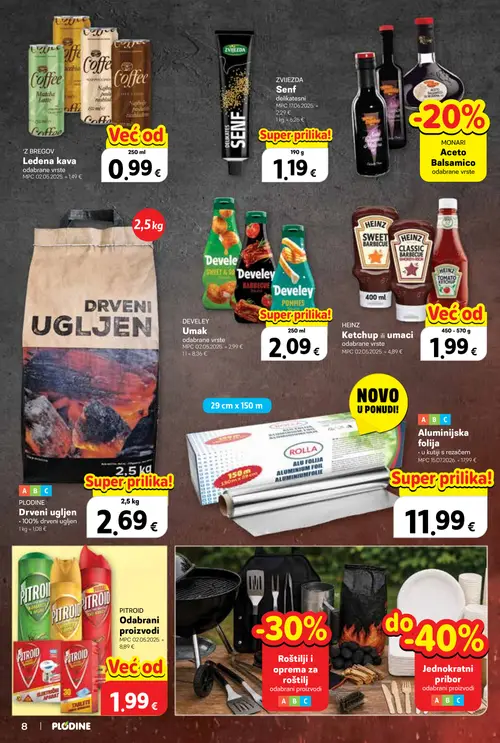 Plodine katalog — stranica 8: PITROID Odabrani proizvodi, MONARI Aceto Balsamico odabrane vrste, ZVIJEZDA Senf delikatesni, 'Z BREGOV Ledena kava odabrane vrste (vrijedi 29. 07. 2026.–04. 08. 2026.)