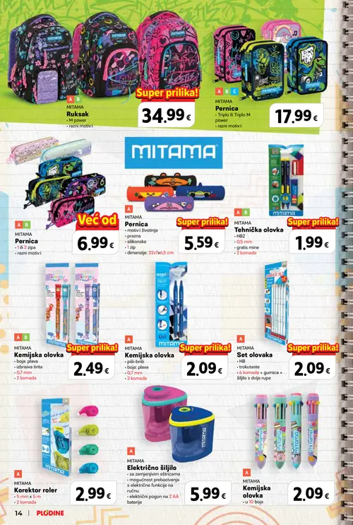 Plodine katalog — stranica 14: MITAMA Ruksak, MITAMA Pernica, MITAMA Pernica, MITAMA Pernica (vrijedi 13. 08. 2026.–23. 09. 2026.)