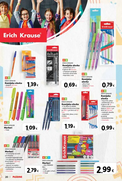 Plodine katalog — stranica 20: ERICH KRAUSE Kemijska olovka, ERICH KRAUSE Kemijska olovka, ERICH KRAUSE Kemijska olovka, ERICH KRAUSE Markeri (vrijedi 13. 08. 2026.–23. 09. 2026.)