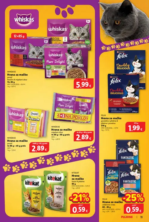 Plodine katalog — stranica 11: FELIX Hrana za mačke, KITEKAT Hrana za mačke, FELIX Hrana za mačke, whiskas Hrana za mačke (vrijedi 01.10.–14.10.2026.)