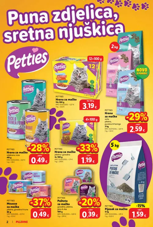 Plodine katalog — stranica 2: Petties Mousse za mačke, Petties Hrana za mačke, Petties Hrana za mačke suha, Petties Hrana za mačke (vrijedi 01.10.–14.10.2026.)