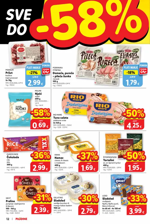 Plodine katalog — stranica 12: MULINI Njoki, ŽITOPROIZVOD Tortelini, RIO MARE Tuna salata, RAMA Namaz classic ili classic s maslacem (vrijedi 10. 09. 2026.–15. 09. 2026.)