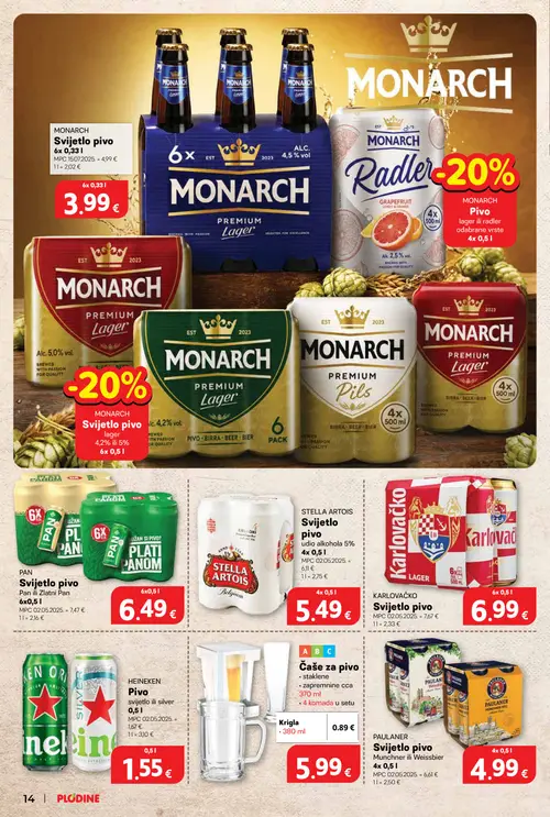 Plodine katalog — stranica 14: Paulaner Svjetlo pivo, Krilo, Heineken Pivo, Karlovačko Svjetlo pivo (vrijedi 10. 09. 2026.–15. 09. 2026.)