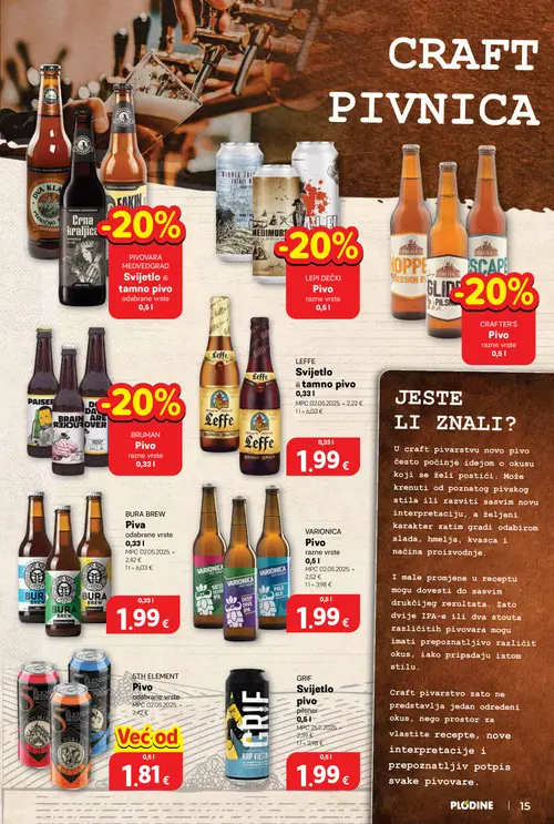 Plodine katalog — stranica 15: GRIF Svijetlo pivo, 5TH ELEMENT Pivo, VARIONICA Pivo, BURA BREW Piva (vrijedi 10. 09. 2026.–15. 09. 2026.)