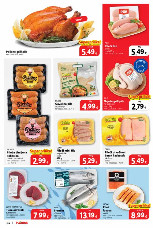 Plodine katalog — stranica 24: CEKIN Pileći otkošteni batak i zabatak, Pile Pileći file, BROK Brancin, CEKIN Pileći mini file (vrijedi 10. 09. 2026.–15. 09. 2026.)