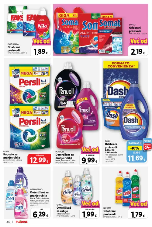 Plodine katalog — stranica 40: ORNEL Omekšivač za rublje, SANITAR Odabrani proizvodi, PERSIL, PERWOLL (vrijedi 10. 09. 2026.–15. 09. 2026.)