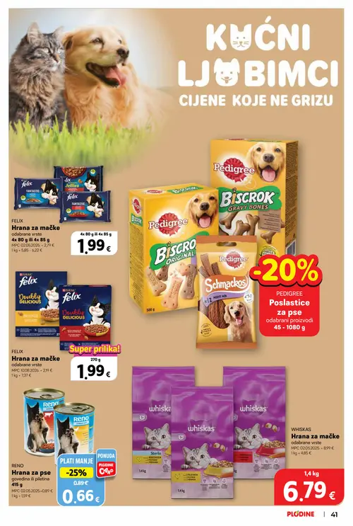 Plodine katalog — stranica 41: RENO Hrana za pse, WHISKAS Hrana za mačke, FELIX Hrana za mačke (vrijedi 10. 09. 2026.–15. 09. 2026.)