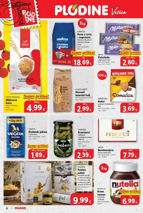 Plodine katalog — stranica 6: ZVIJEZDA Krastavci, NUTELLA Krem namaz, CAFFE MONACO MLJEVENA KAVA (vrijedi 02.09.–08.09.2026.)