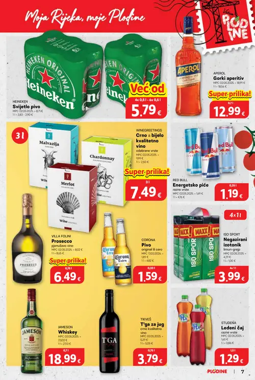 Plodine katalog — stranica 7: WINEGREETINGS Crno ili bijelo kvalitetno vino, HEINEKEN Svijetlo pivo (vrijedi 02.09.–08.09.2026.)