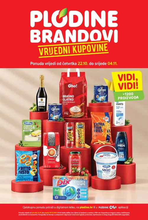 Plodine katalog — stranica 1: Campo Šampinjoni rezani, Esens Men Shampoo & Shower Cool, Esens Men Body Milk Hydrating, Easy Chef Fritto Misto (vrijedi 22.10.–04.11.2026.)