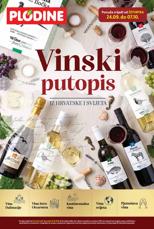 Plodine katalog — stranica 1: Plavac Pelješac, Pošip, Graševina, de'Crox (vrijedi 24. 09. 2026.–07. 10. 2026.)