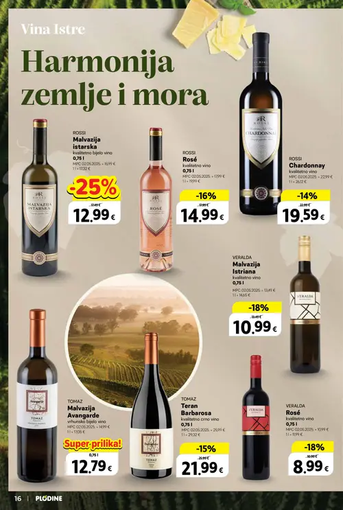 Plodine katalog — stranica 16: ROSSI Malvazija istarska, VERALDA Malvazija Istrana, VERALDA Rosé, ROSSI Rosé (vrijedi 24. 09. 2026.–07. 10. 2026.)