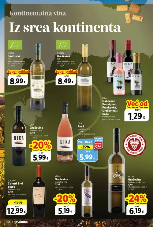 Plodine katalog — stranica 22: DIKA Rosé, VEZAK Graševina, VEZAK Graševina, DIKA Graševina (vrijedi 24. 09. 2026.–07. 10. 2026.)