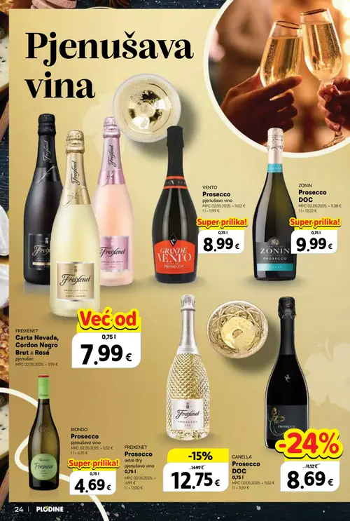 Plodine katalog — stranica 24: CANELLA Prosecco DOC, FREIXENET Prosecco extra dry, VENTO Prosecco, ZONIN Prosecco DOC (vrijedi 24. 09. 2026.–07. 10. 2026.)