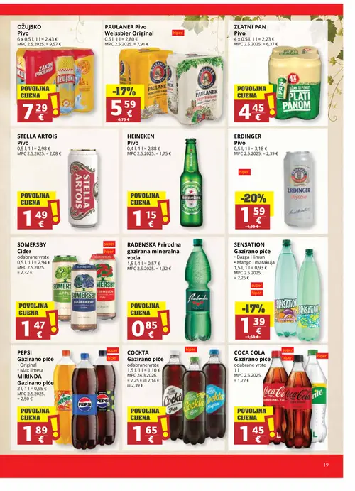 Ribola katalog — stranica 19: SOMERSBY Cider, RADENSKA Prirodna gazirana mineralna voda, HEINEKEN Pivo, ZLATNI PAN Pivo (vrijedi 02. 09. 2026.–15. 09. 2026.)