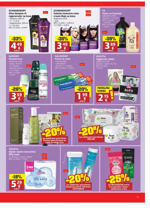 Ribola katalog — stranica 21: FA Pjena za kupanje odabrane vrste, SCHWARZKOPF Palette intensive color cream Boje za kosu, SCHWARZKOPF Gliss šampon ili regenerator za kosu, GARNIER Dezodorans odabrane vrste (vrijedi 02. 09. 2026.–15. 09. 2026.)