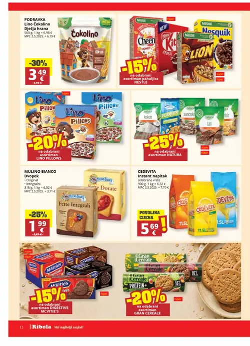 Ribola katalog — stranica 12: PODRAVKA Lino Čokolino Dječja hrana, Mulino Bianco Dvopek Integrale, McVitie's Digestive, McVitie's Digestive (vrijedi 16. 09. 2026.–22. 09. 2026.)