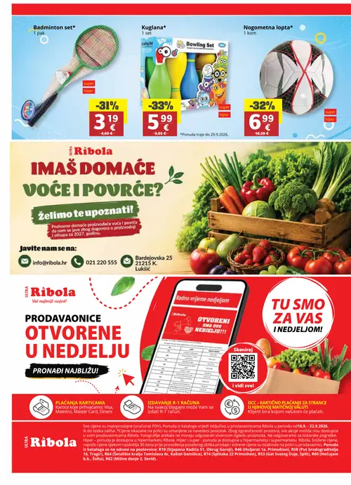 Ribola katalog — stranica 24: Kuglana*, Nogometna lopta*, Badminton set* (vrijedi 16. 09. 2026.–22. 09. 2026.)