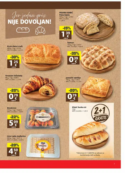 Ribola katalog — stranica 3: Somun, Breskvice, Lino Lada mađarica, Kroasan čokolada (vrijedi 16. 09. 2026.–22. 09. 2026.)