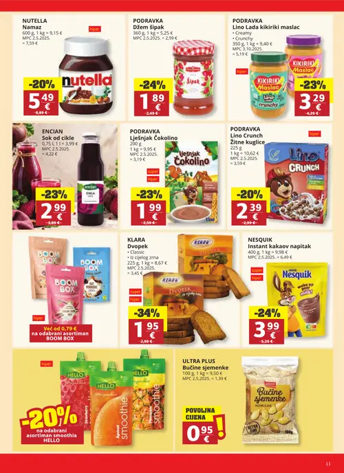 Ribola katalog — stranica 11: KLARA Dvopek, NESQUIK Instant kakao napitak, PODRAVKA Džem šipak, PODRAVKA Lino Lada kikiriki maslac (vrijedi 23. 09. 2026.–29. 09. 2026.)