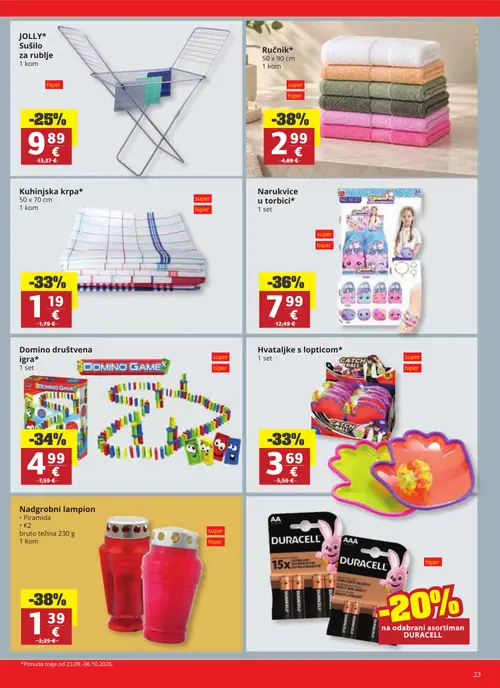Ribola katalog — stranica 23: Ručnik, Nadgrobni lampion, Narukvice u torbici, Domino društvena igra (vrijedi 23. 09. 2026.–29. 09. 2026.)
