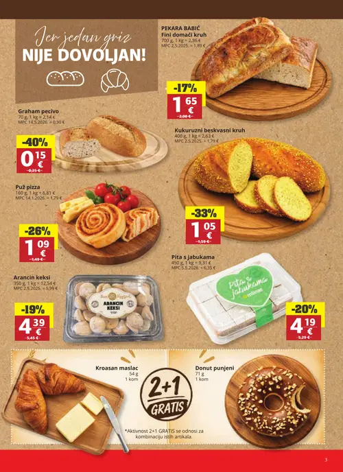 Ribola katalog — stranica 3: Graham pecivo, Kukuruzni beskvasni kruh, Puž pizza, milinar Pita s jabukama (vrijedi 23. 09. 2026.–29. 09. 2026.)