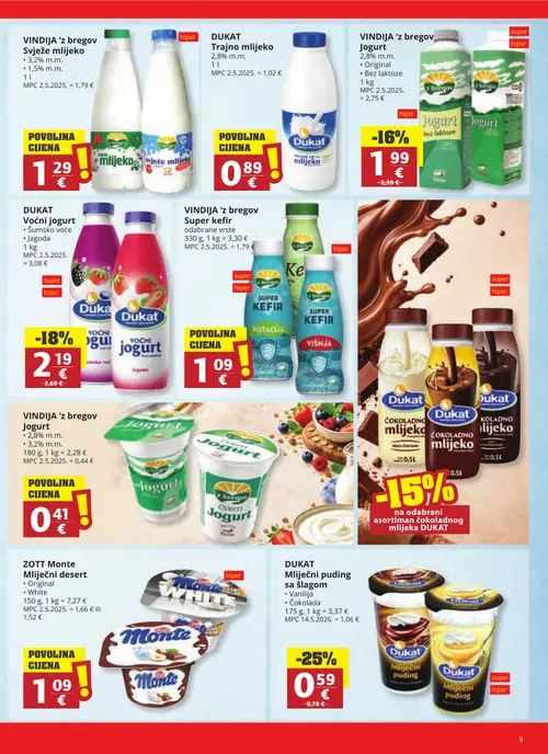 Ribola katalog — stranica 9: Dukat Mliječni puding sa šlagom, Dukat Voćni jogurt, Vindija 'z bregov Jogurt, Dukat Čokoladno mlijeko (vrijedi 23. 09. 2026.–29. 09. 2026.)