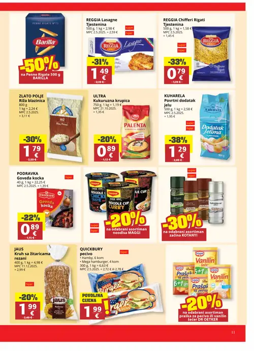 Ribola katalog — stranica 11: KUHARELA Povrtni dodatak jelu, Zlato polje Riža blazinica, QUICKBURY pecivo, PODRAVKA Goveđa kocka (vrijedi 07.10.–13.10.2026.)