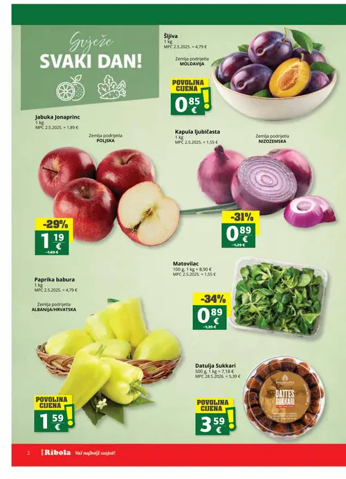 Ribola katalog — stranica 2: Matovilac, Kapula ljubičasta, Jabuka Jonaprinc, Šljiva (vrijedi 07.10.–13.10.2026.)