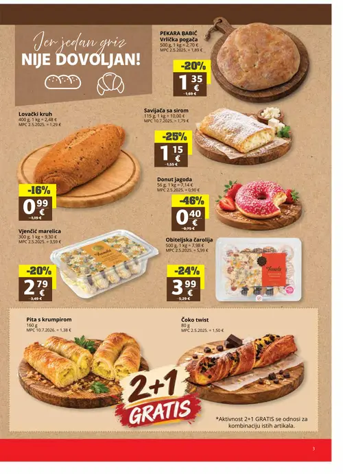 Ribola katalog — stranica 3: Pita s krumpirom, Čoko twist, Donut jagoda, Lovački kruh (vrijedi 07.10.–13.10.2026.)