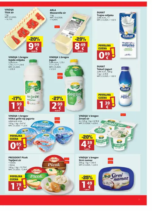 Ribola katalog — stranica 7: Arla Mozzarella sir, VINDIIJA Vindija 'z bregov Jogurt, VINDIIJA Vindija 'z bregov Sirni namaz, VINDIIJA Vindija Tilzit sir (vrijedi 07.10.–13.10.2026.)