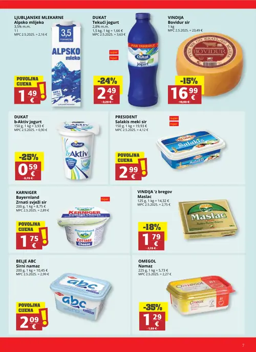 Ribola katalog — stranica 7: OMEGOL Namaz, DUKAT b-Aktiv jogurt, DUKAT Tekući jogurt 2,8% m.m., VINDIJA 'z bregov Maslac (vrijedi 14.10.–20.10.2026.)