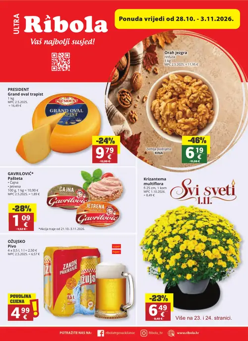 Ribola katalog — stranica 1: Zemlja podrijetla KINA, GAVRILOVIĆ* Pašteta, PRESIDENT Grand oval trapist, Krizantema multiflora (vrijedi 28.10.–03.11.2026.)