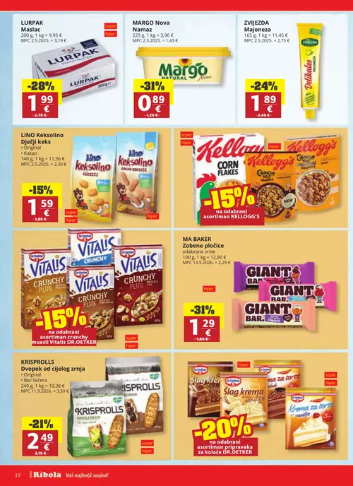 Ribola katalog — stranica 10: MA BAKER Zobene pločice, MARGO Nova Namaz, LURPAK Maslac, ZVIJEZDA Majoneza (vrijedi 28.10.–03.11.2026.)